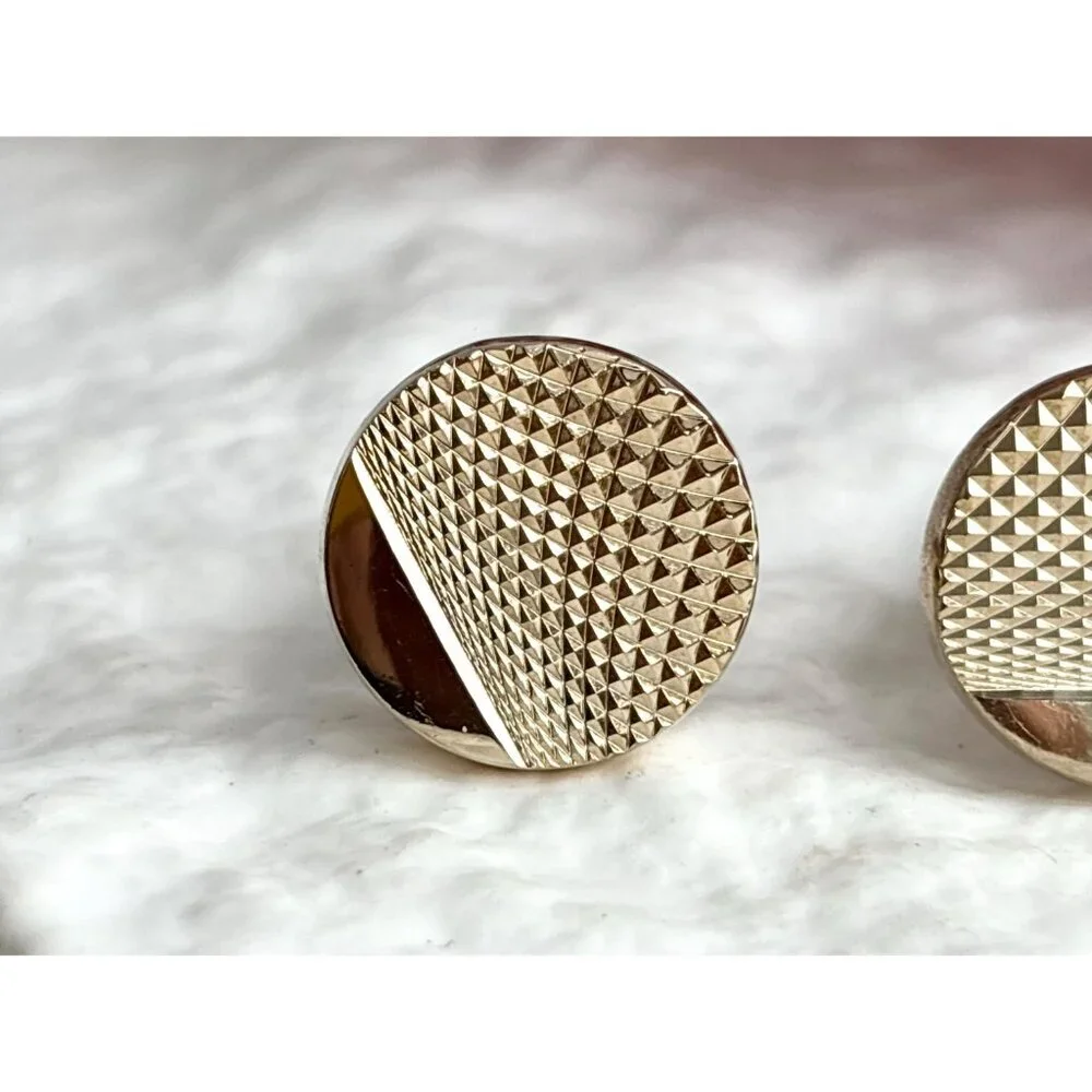 Knurled Textured 80's Style Retro Gold Toned Round Vintage Cuff Links